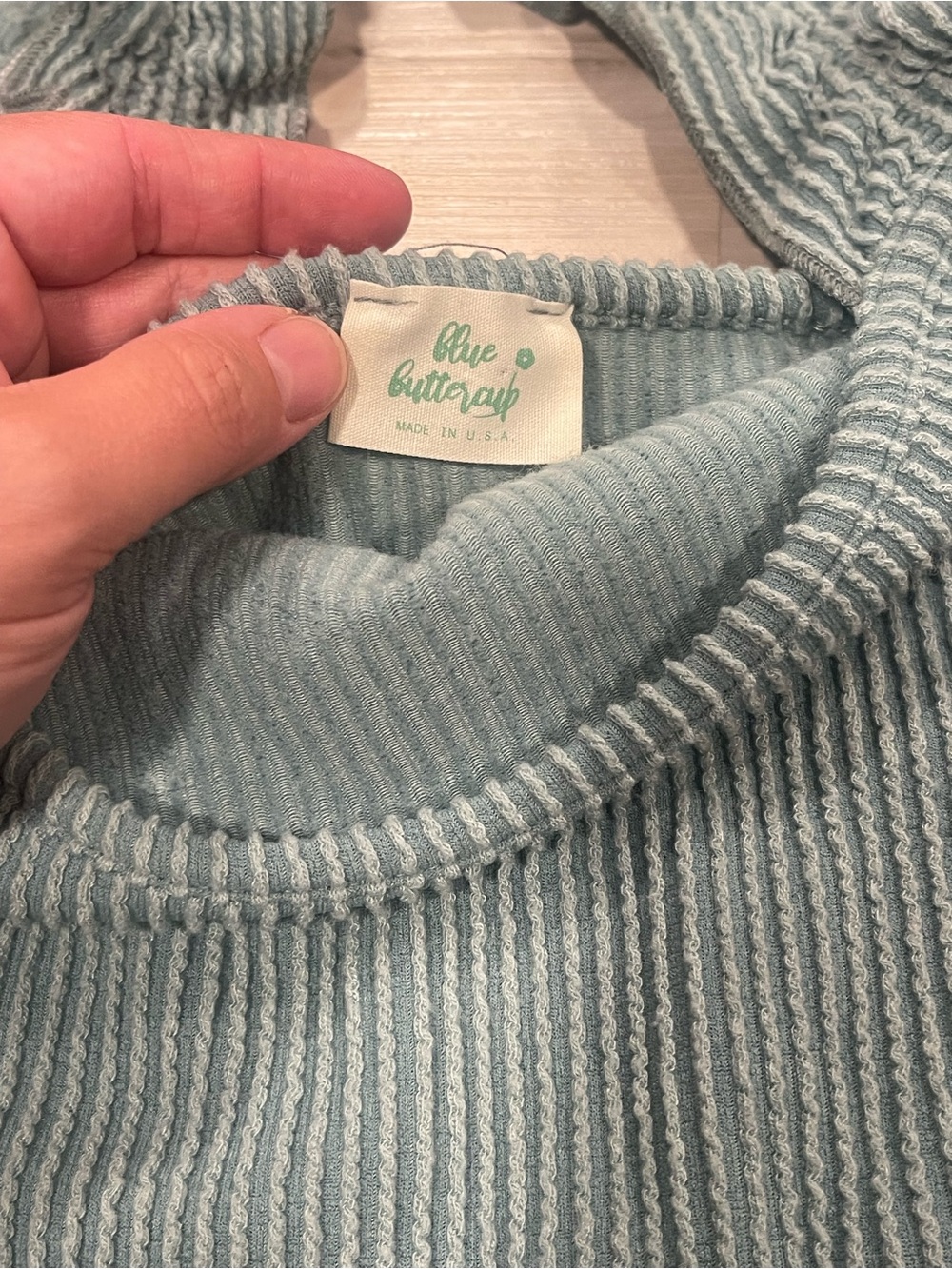 Blue Buttercup Ribbed Tank Top Size L Seafoam Green Ruffle Strap Stretchy - Picture 3 of 5